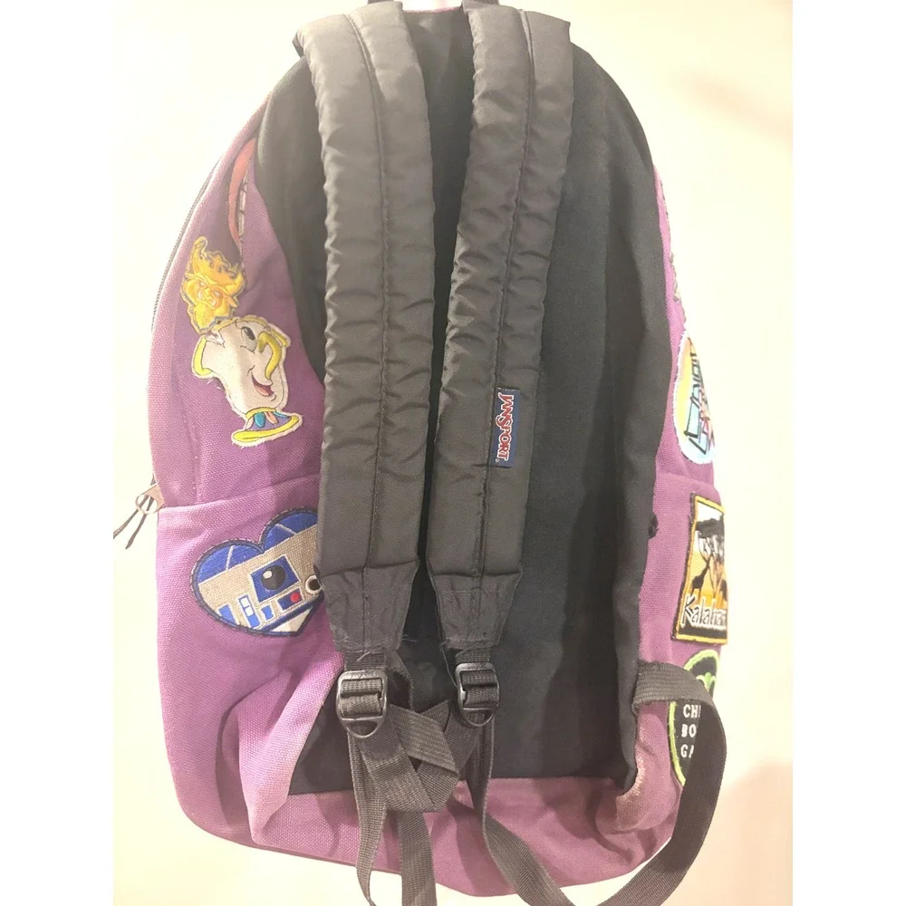 Vintage Y2K JanSport SuperBreak Purple Canvas Backpack Custom Patchwork